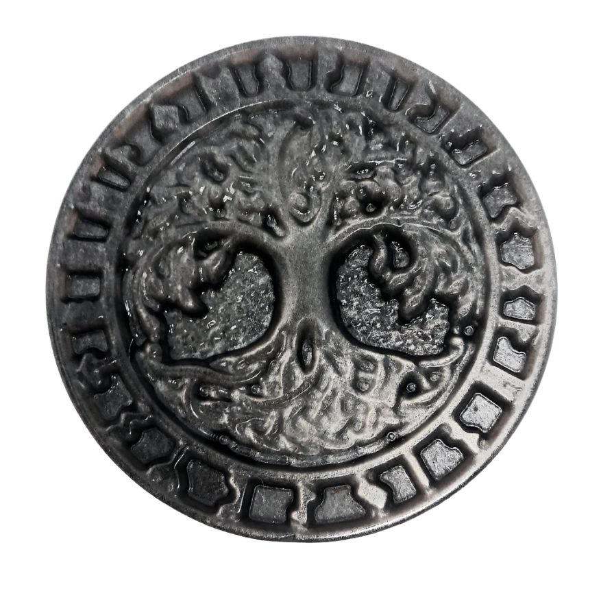 Silver Obsidian Crystal Yggdrasil with Norse Elder Futhark Runes Carving