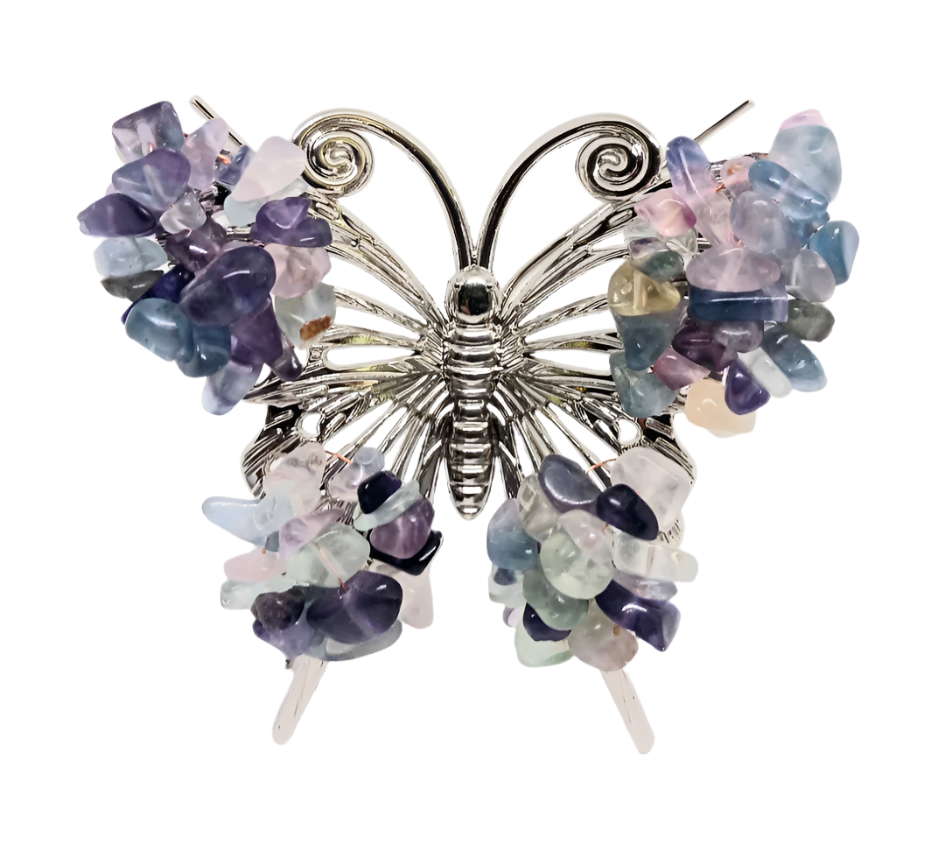 Rainbow Fluorite Crystal Wire Wrapped Butterfly