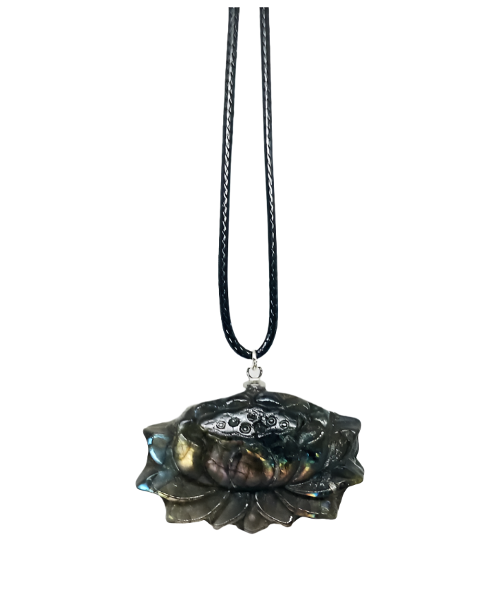 Labradorite Crystal Lotus Flower Pendant Necklace