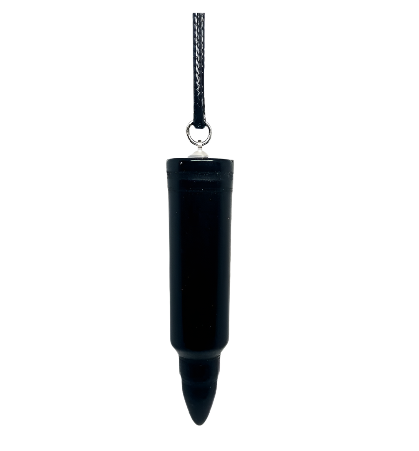 Black Obsidian Crystal Bullet Shaped Pendant Necklace