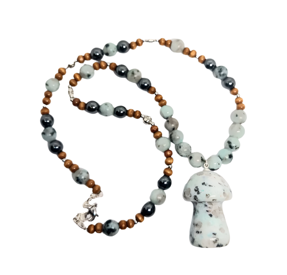 Kiwi Jasper Crystal Mushroom Necklace