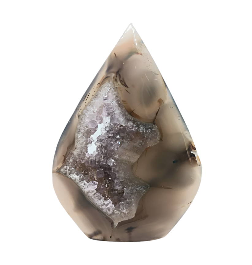 200G Agate Crystal with Amethyst Teardrop Point
