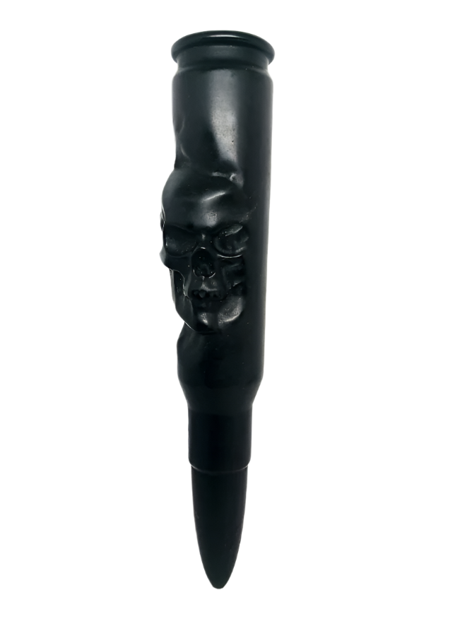 Black Obsidian Crystal Skull on Bullet Carving