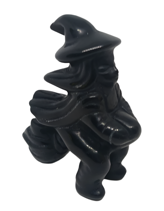 Obsidian Crystal Witch Carving