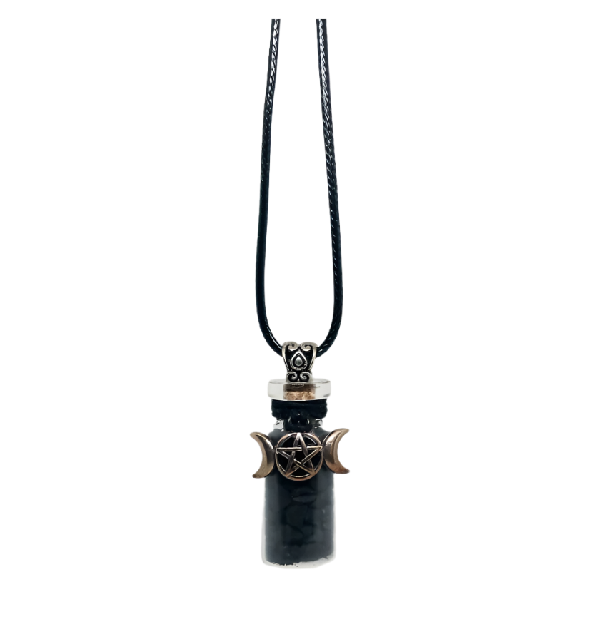 Shungite Crystal Chips Bottle Necklace on Wax Leather Cord
