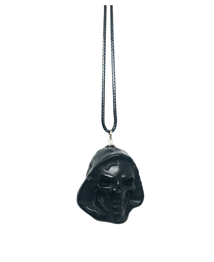 Obsidian Crystal Grim Reaper Pendant Necklace