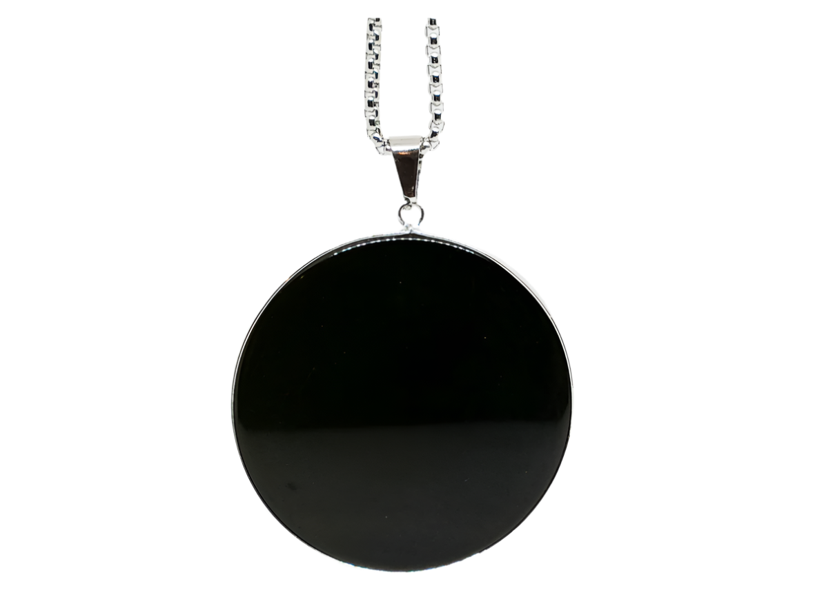 Obsidian Crystal Scrying Mirror Necklace on Stainless Steel