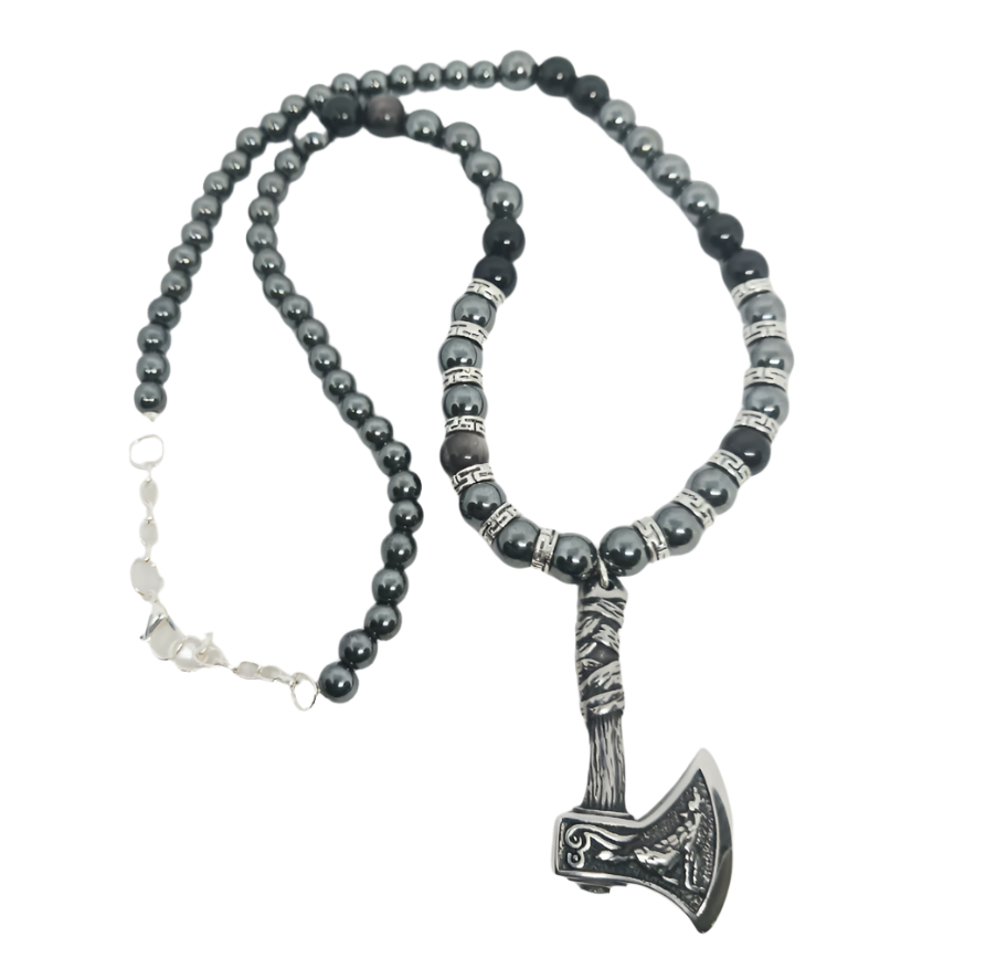 Stainless Steel Skeggøx Necklace with Hematite