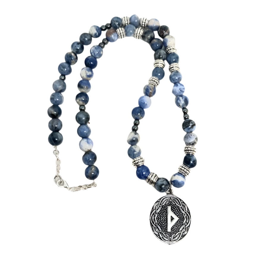 Norse Elder Futhark Rune Thurisaz Necklace with Sodalite Crystal