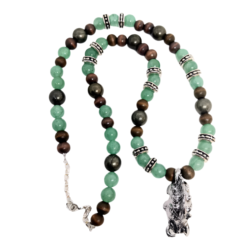 Gullinbursti Charm Necklace with Green Aventurine Crystal