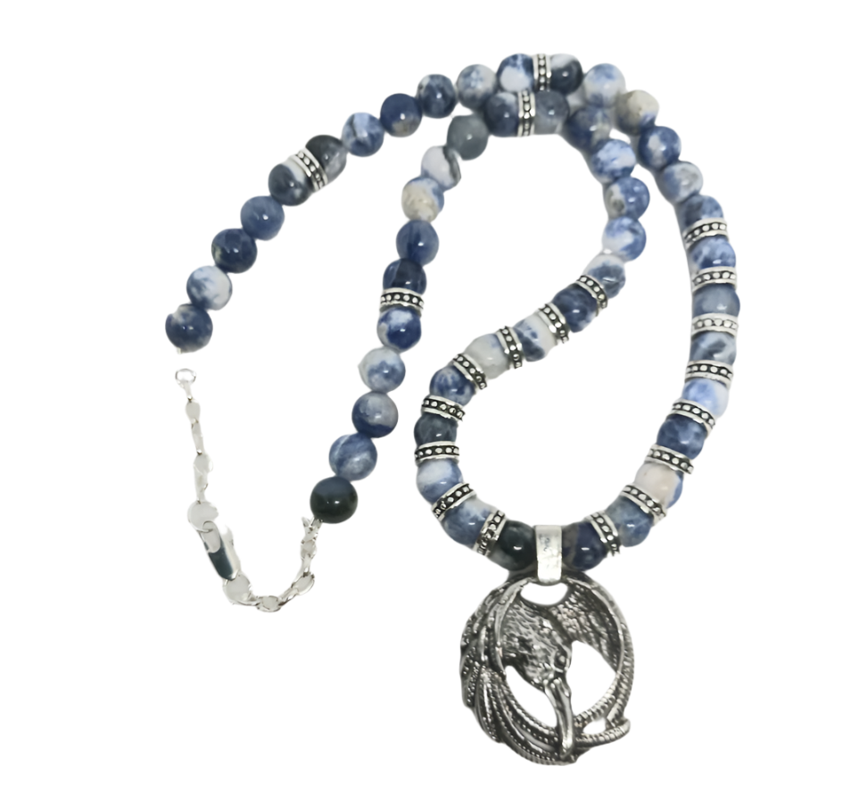 Raven Pendant Necklace with Sodalite Crystal