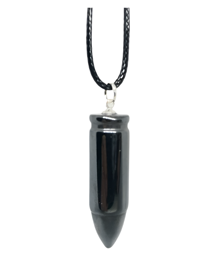 Hematite Crystal Bullet Shaped Pendant Necklace