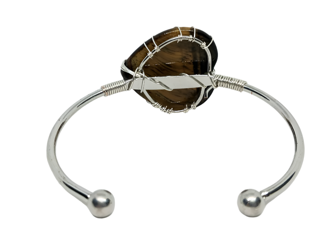 Wire Wrapped Tiger Eye Crystal Heart Bracelet