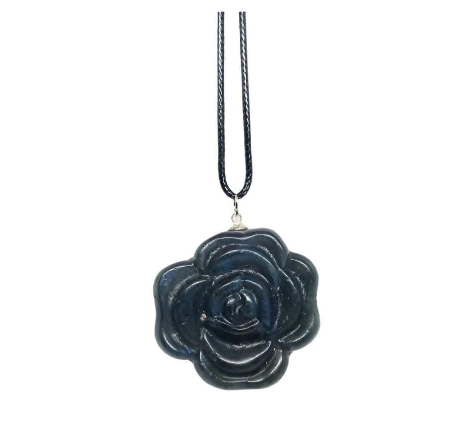 Labradorite Crystal Rose Pendant Necklace