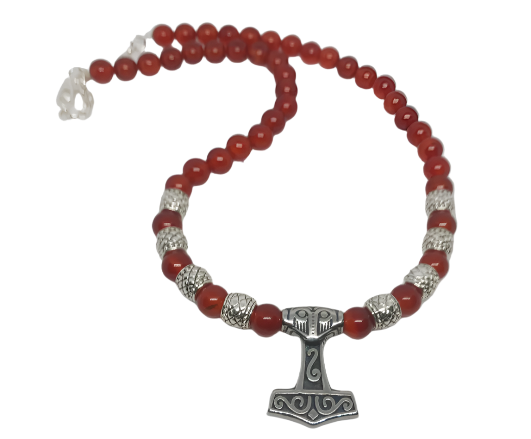Stainless Steel Mjölnir Necklace with Carnelian Crystal