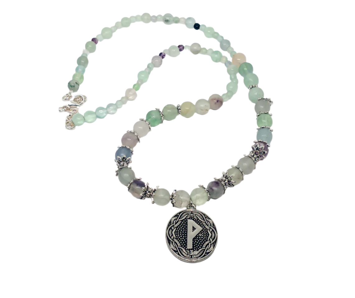 Norse Elder Futhark Rune Wunjo with Fluorite Crystal