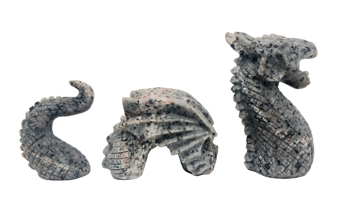 288G Yooperlite Crystal Three Piece Dragon Carving