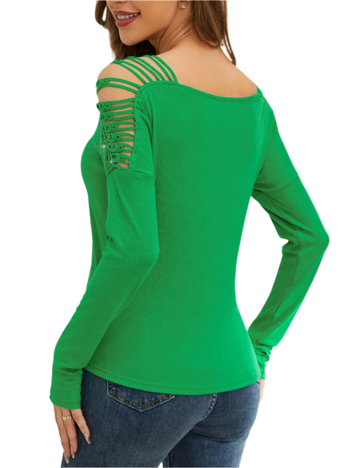 Rhinestone Cutout Long Sleeve T-Shirt