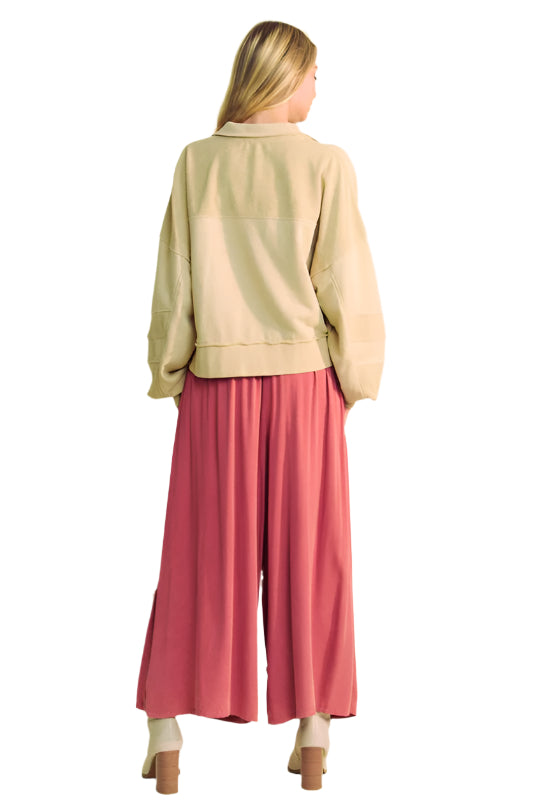 Davi & Dani Smocked Waist Flower Patch Wide Leg Pants