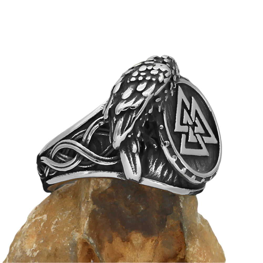 Stainless Steel Valknut Raven Ring