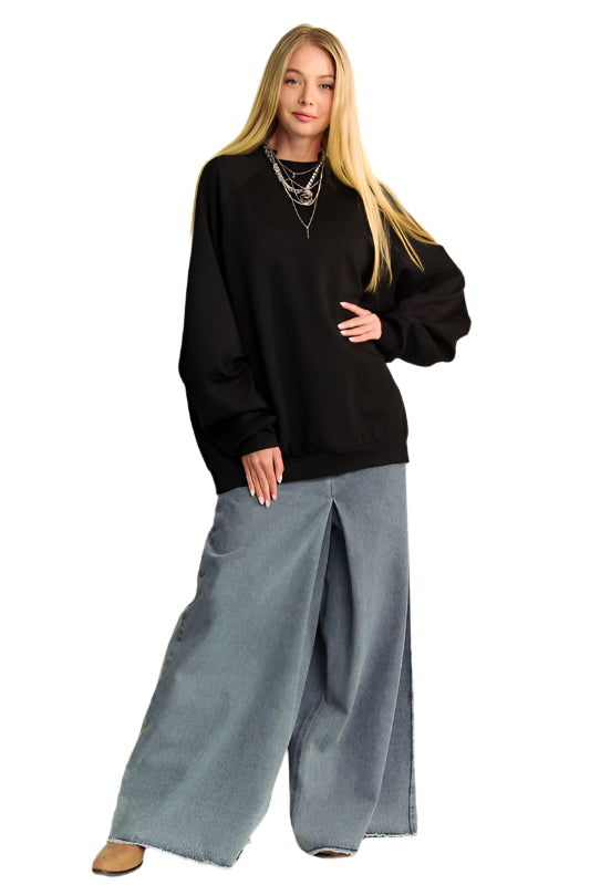 Davi & Dani Round Neck Raglan Sleeve Sweatshirt