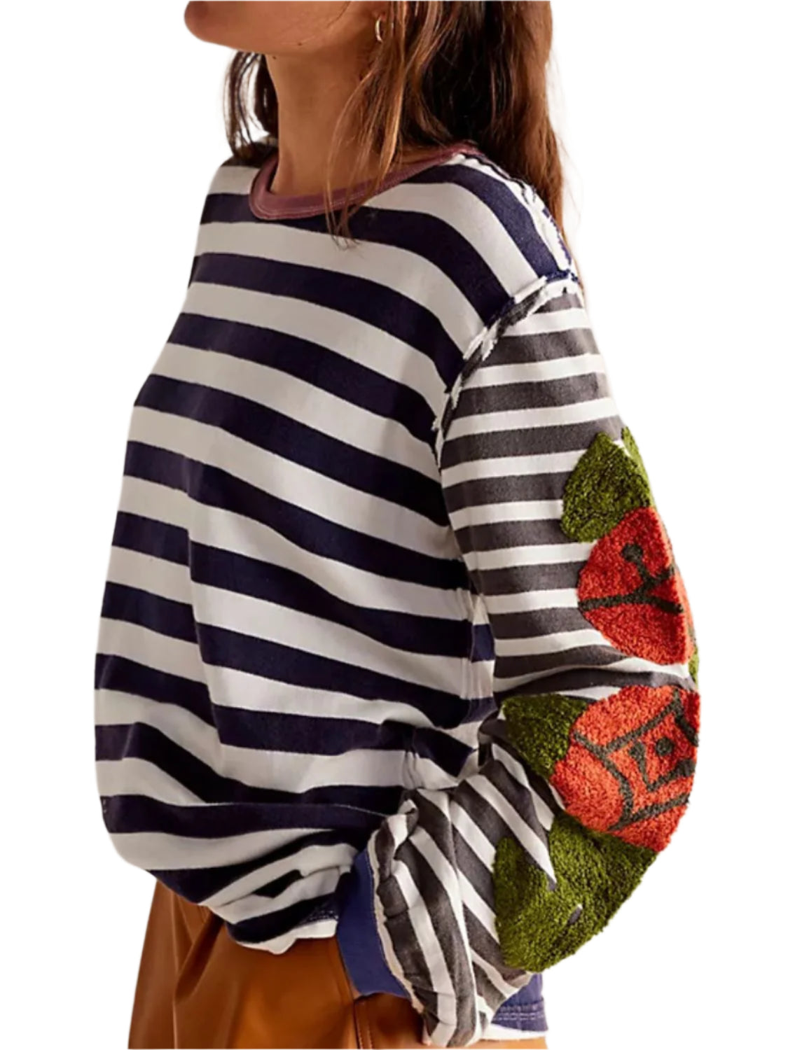 Striped Round Neck Long Sleeve Sweatshirt