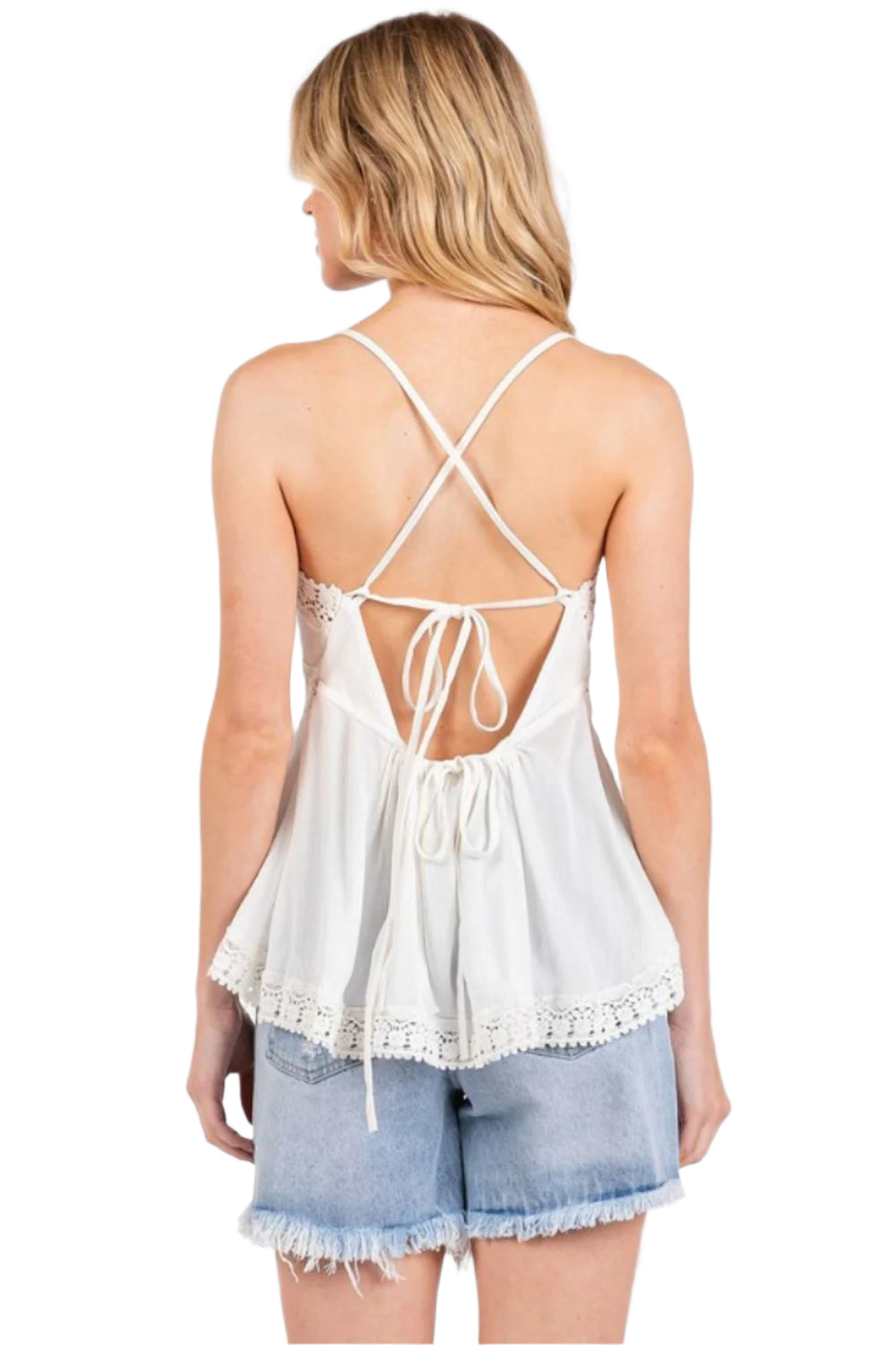 Mittoshop Crisscross Back Lace Detail V-Neck Cami