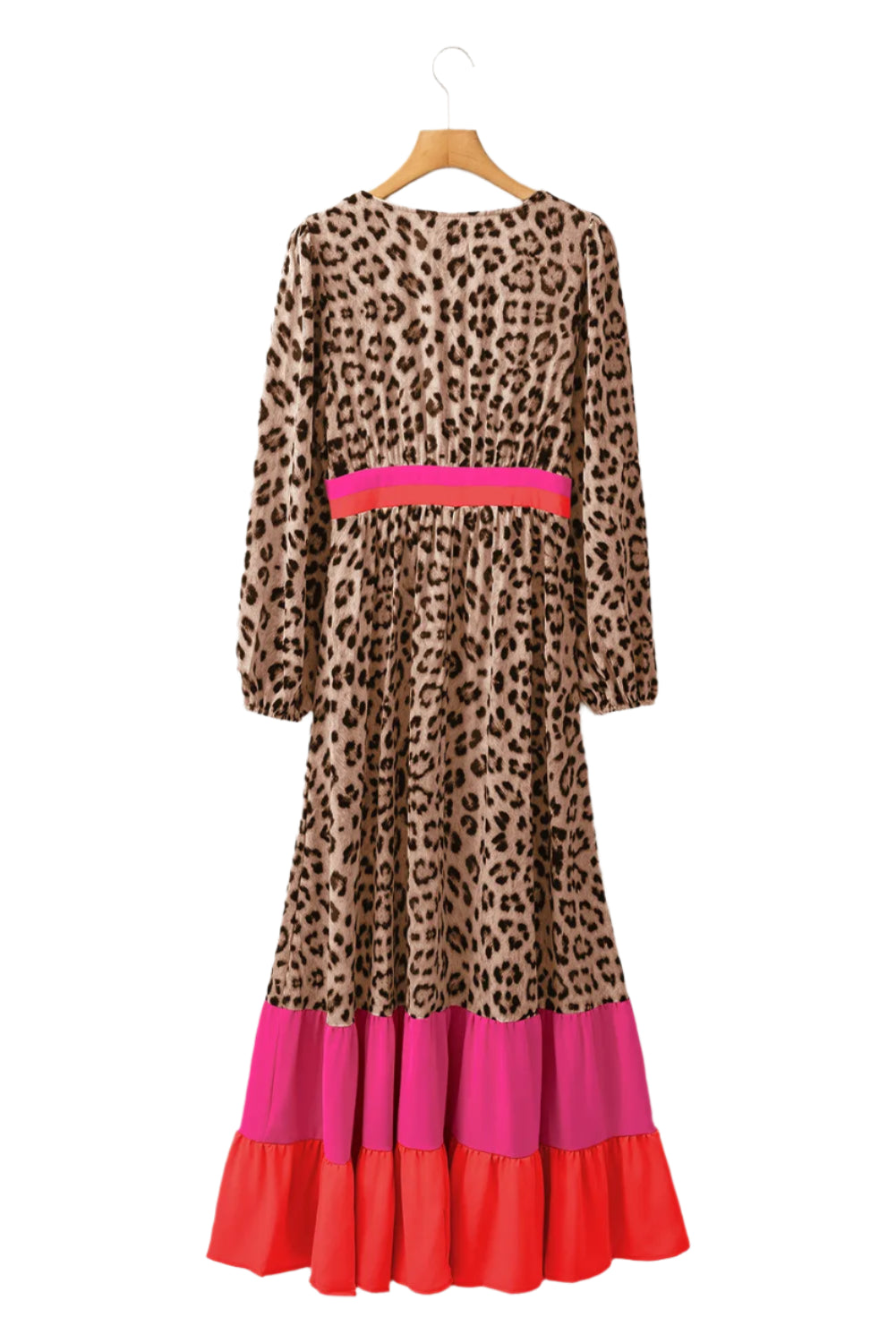 Leopard V-Neck Long Sleeve Maxi Dress