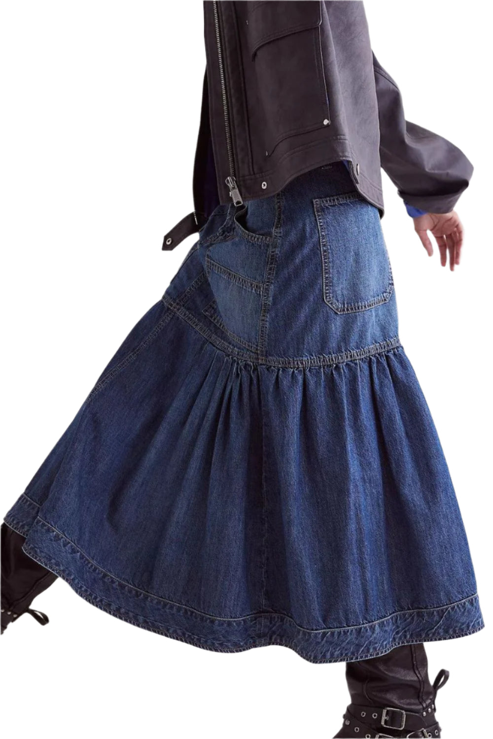 Midi Denim Skirt with Pockets