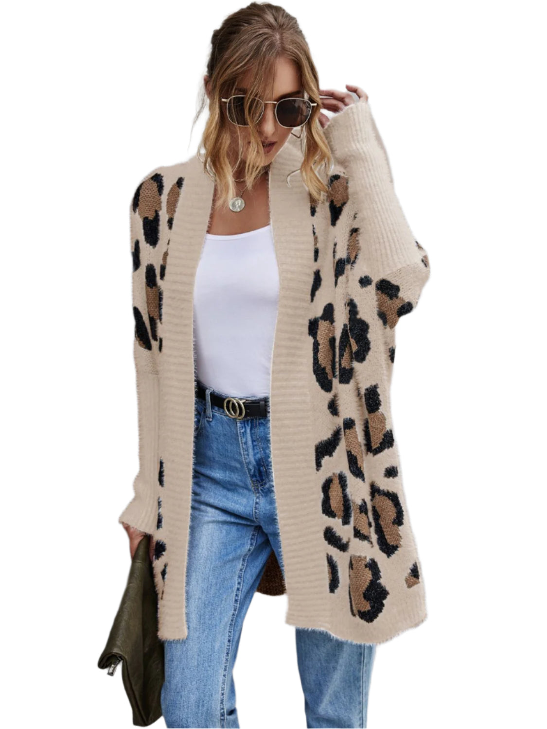 Angel Wings Leopard Pattern Fuzzy Cardigan