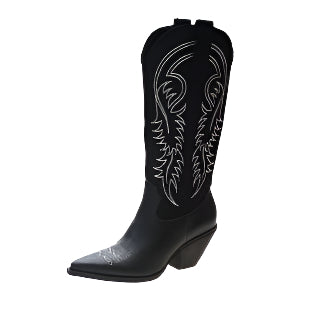 Embroidered PU Leather Western Cowboy Boots