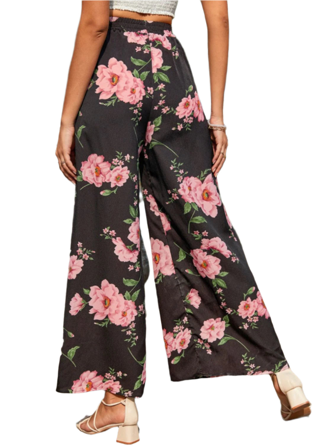 Printed Elastic Waist Wide Leg Pants