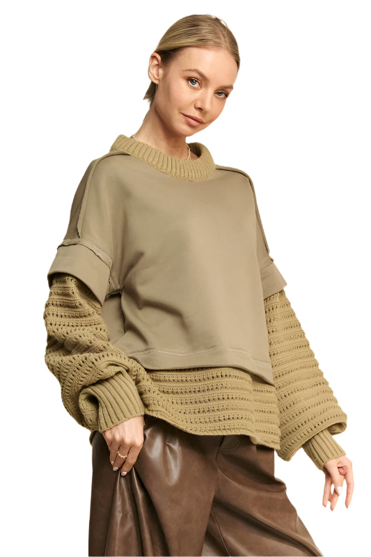 Davi & Dani Faux Layered Round Neck Sweater