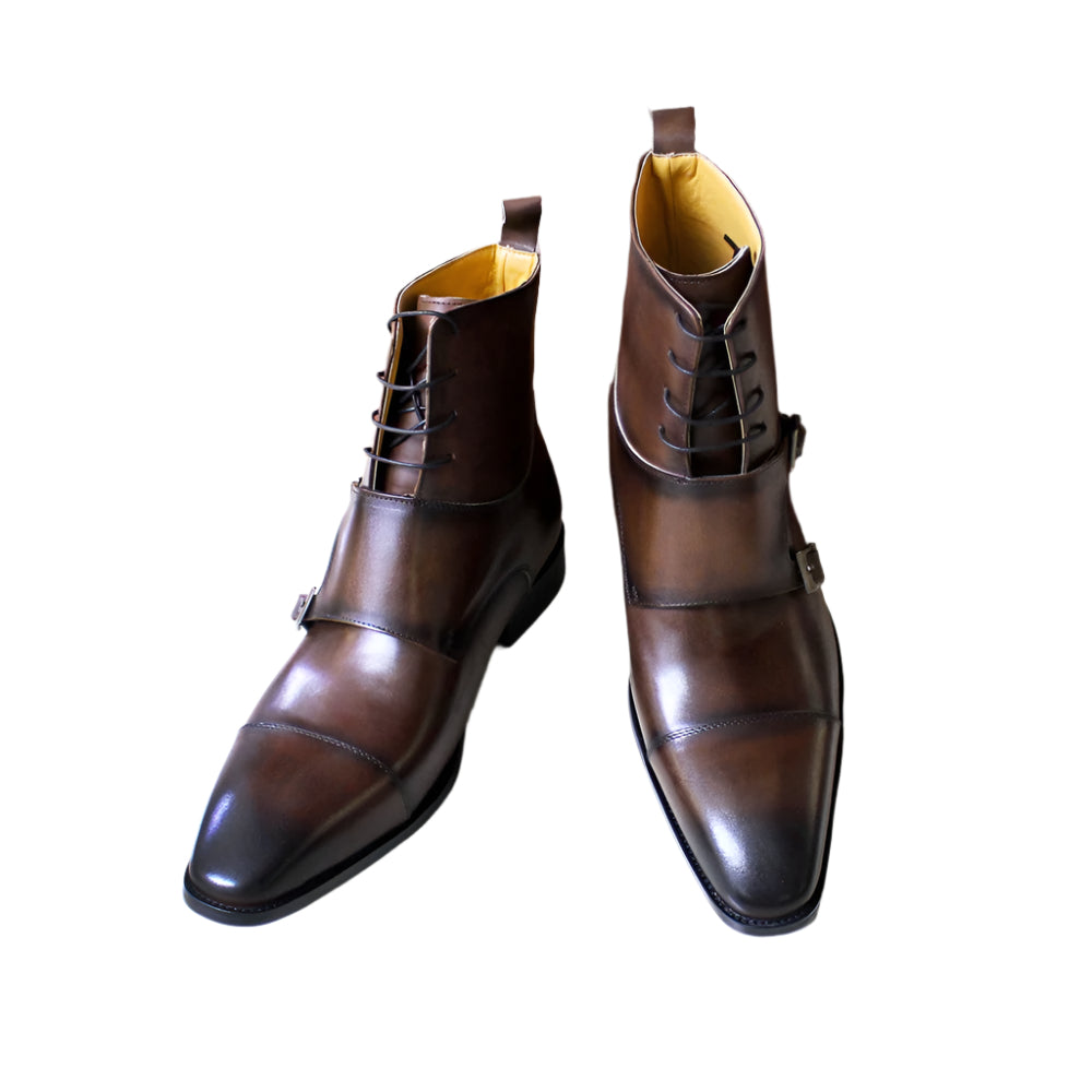 Cowhide Leather Double Buckle Men's Boots
