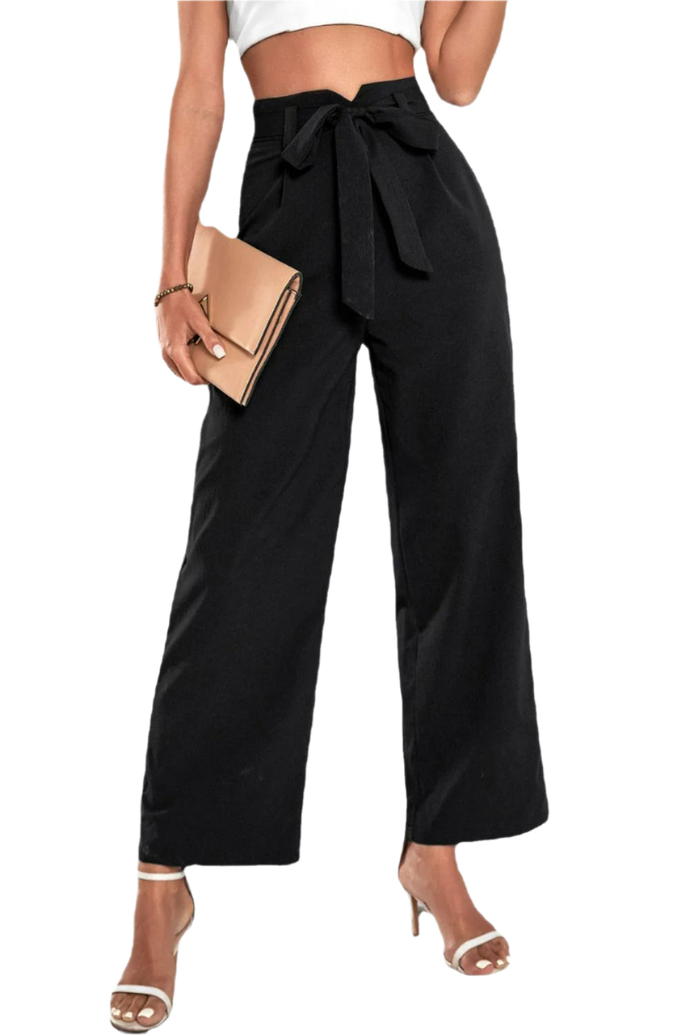 Perfee Belted High-Rise Wide Leg Pants