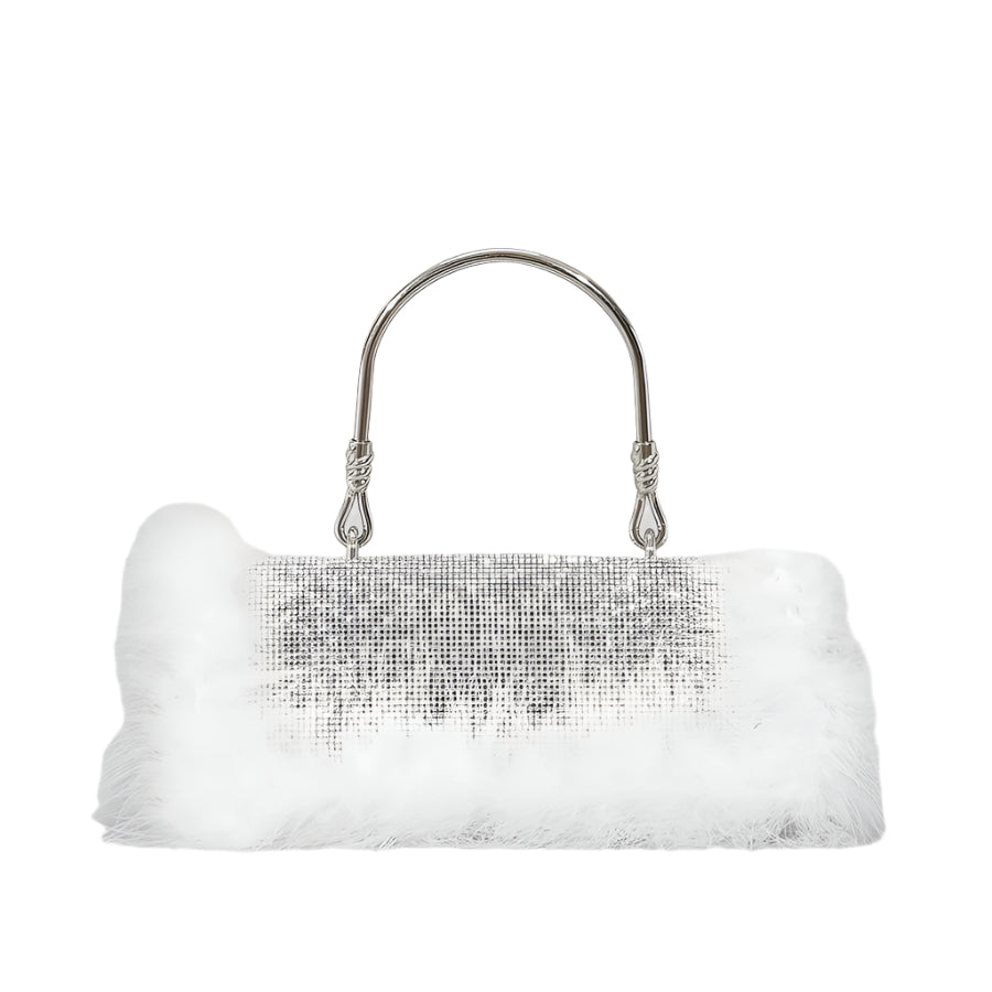 Faux Fur and Rhinestone Magnetic Closure Handbag