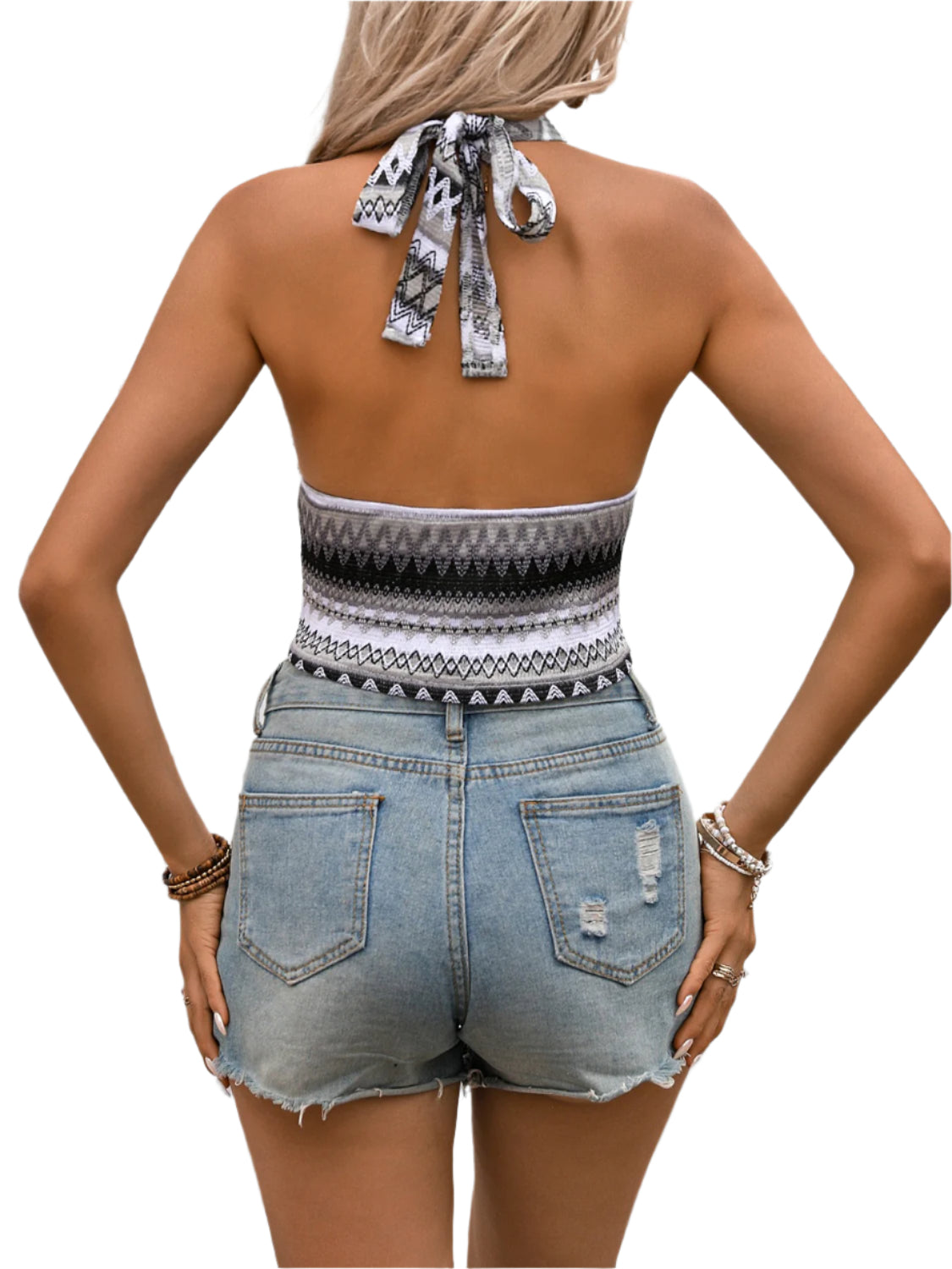 Honey Geometric Halter Neck Cropped Tank