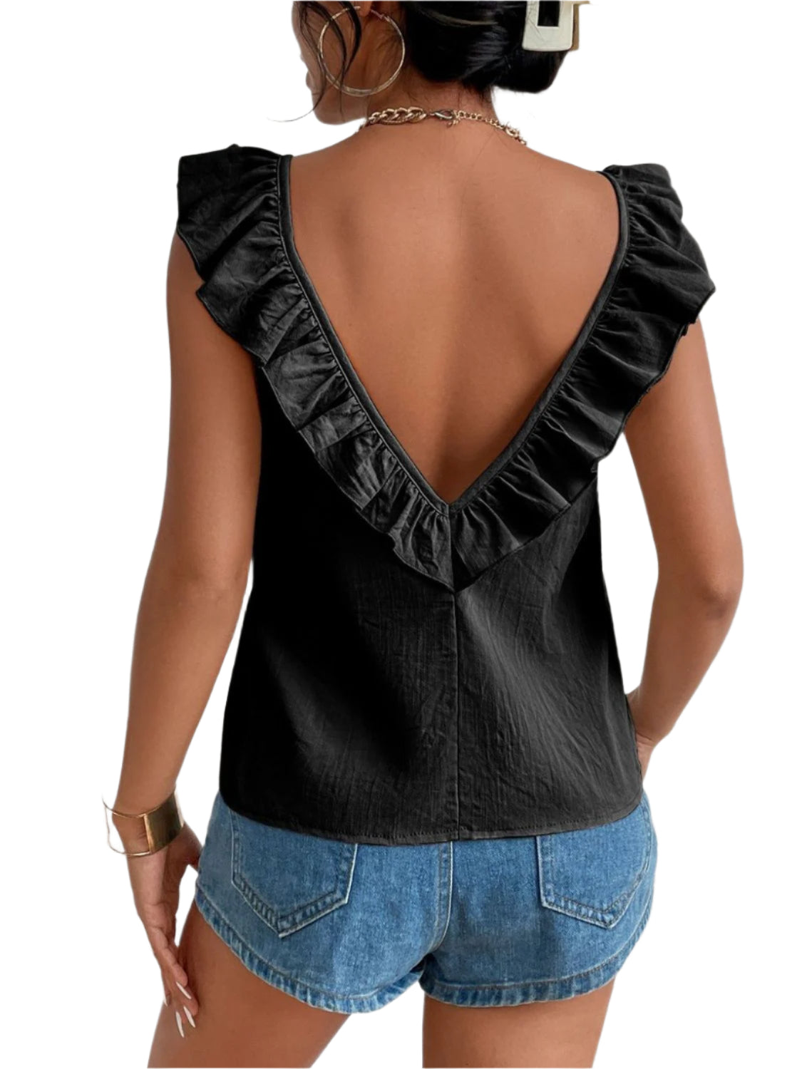 Backless Ruffled Scoop Neck Tank