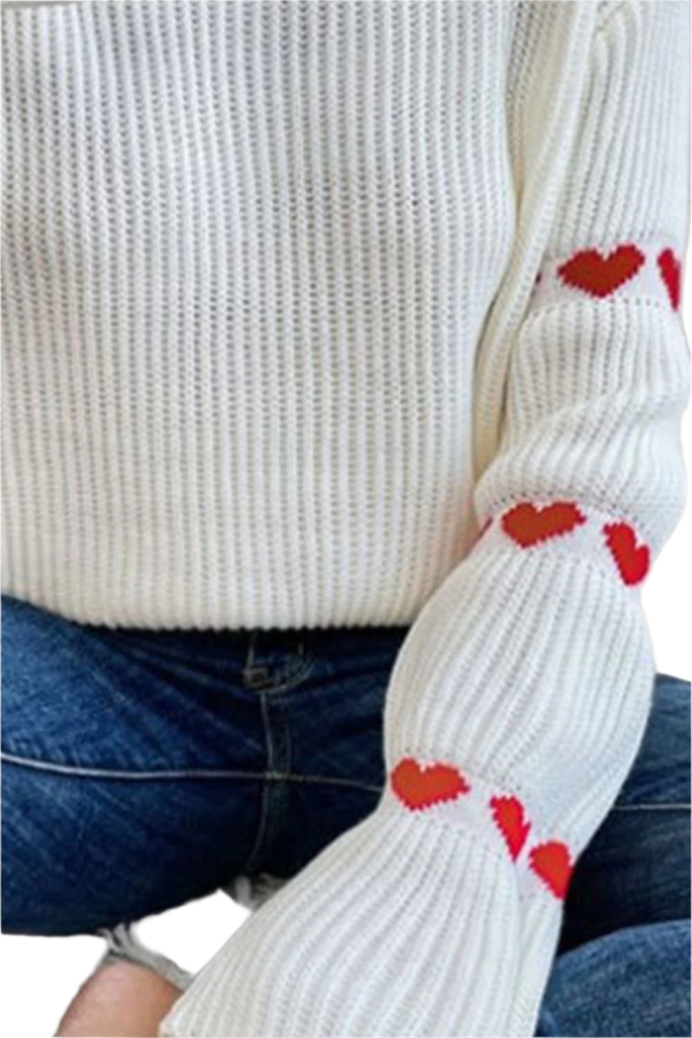 Heart Round Neck Long Sleeve Sweater