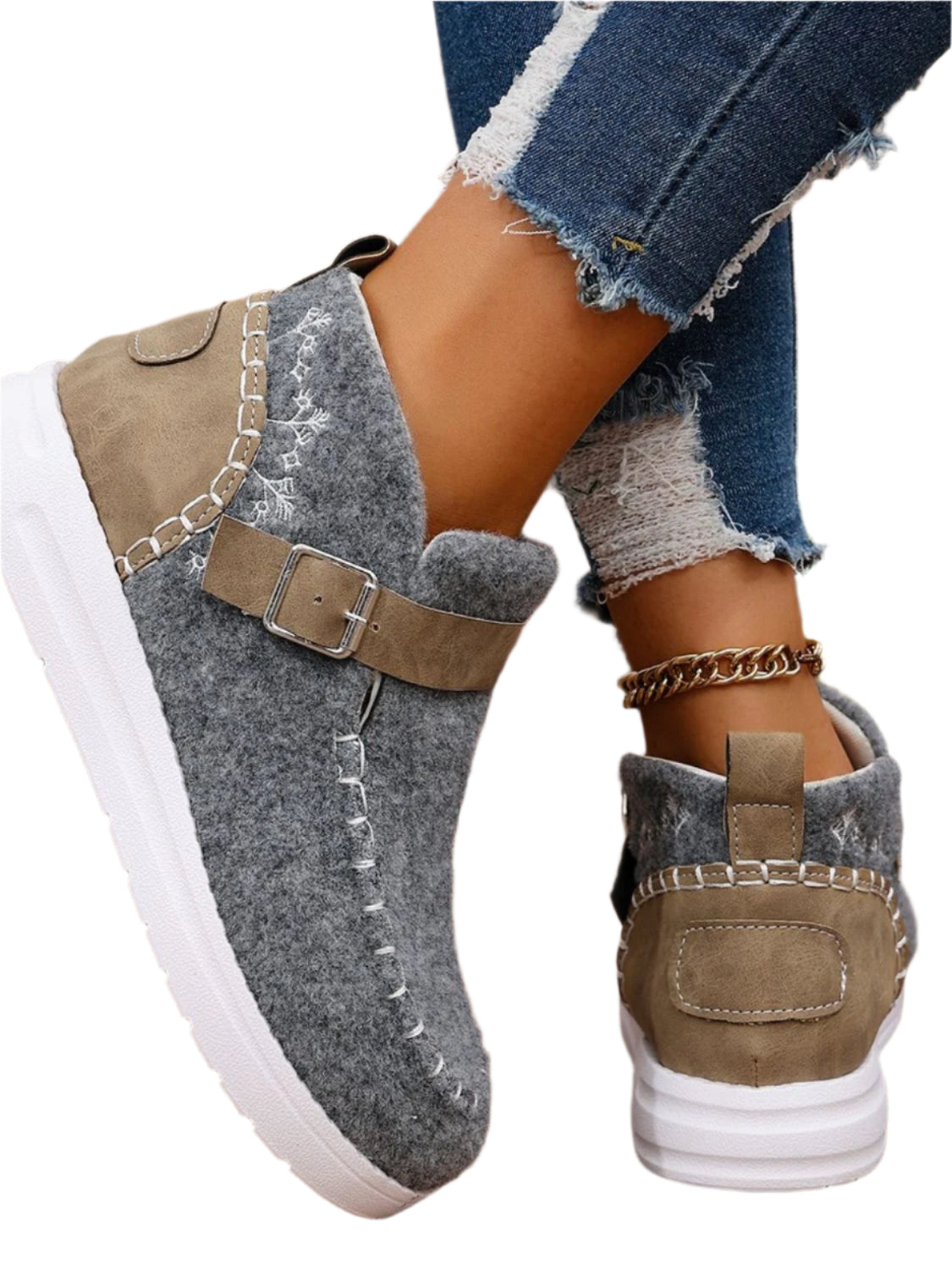 Contrast Round Toe Buckle Sneakers