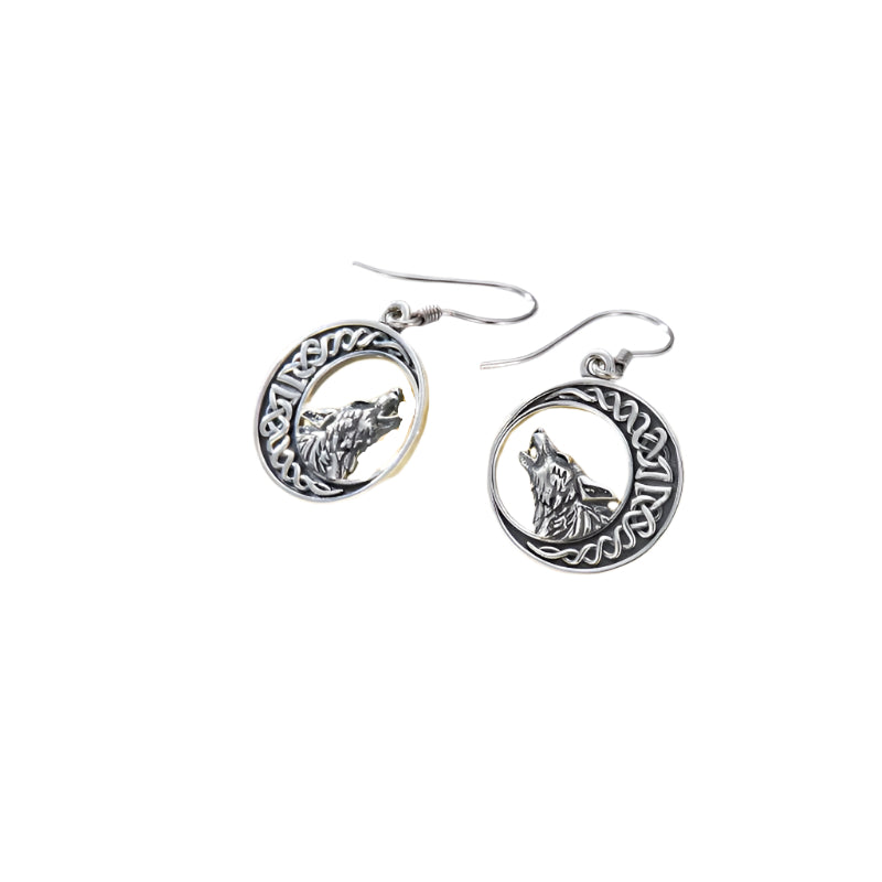 Wolf and Moon 925 Sterling Silver Earrings