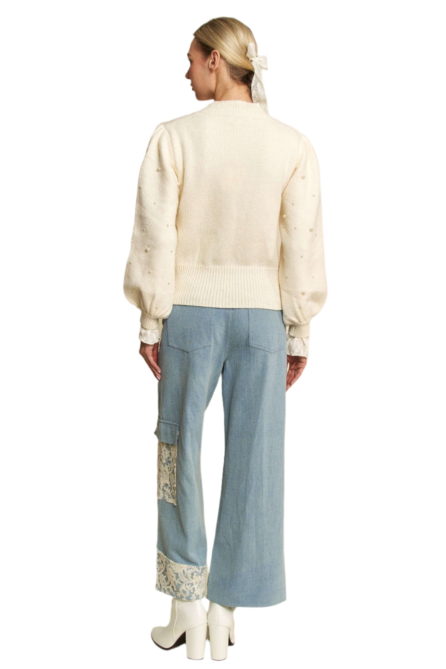 Davi & Dani Lace Applique Wide Leg Jeans