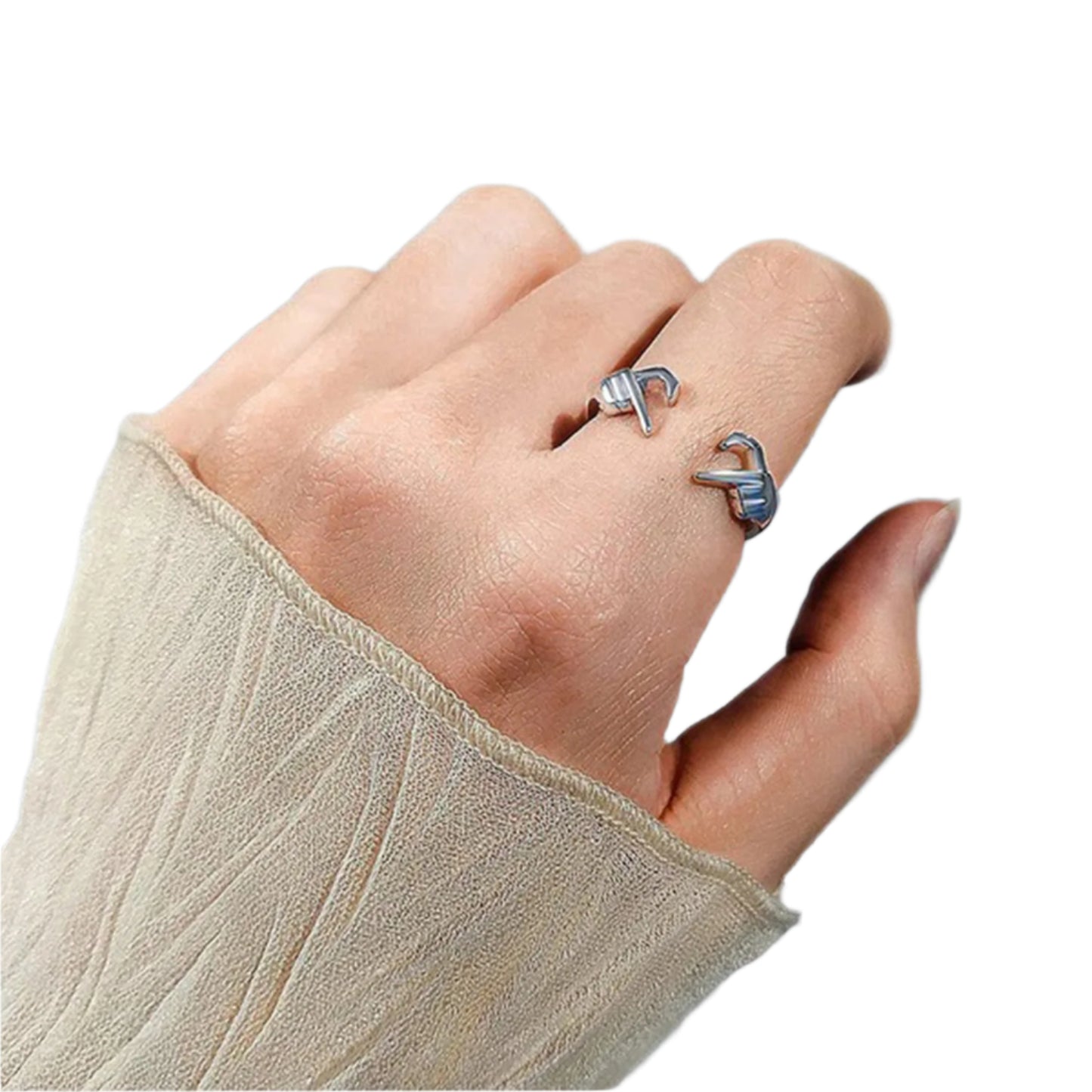Hand Heart Shape 925 Sterling Silver Open Ring