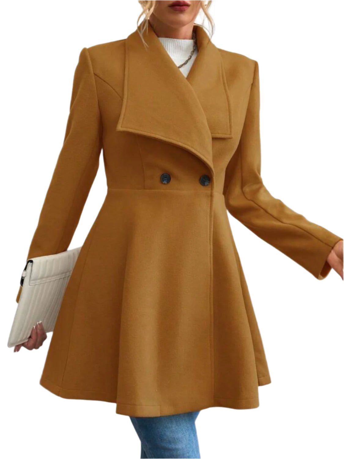 Collared Neck Button Up Long Sleeve Coat