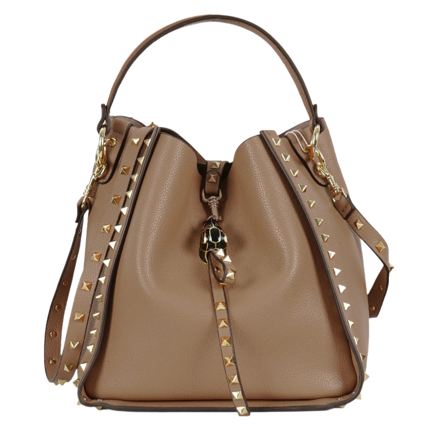 Soft Cowhide Leather Studded Bucket Style Handbag