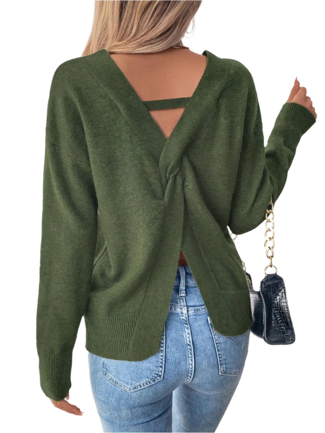 Perfee Twisted V-Neck Long Sleeve Sweatshirt
