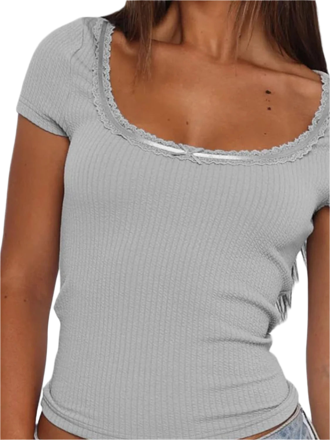 Lace Detail Scoop Neck Short Sleeve T-Shirt