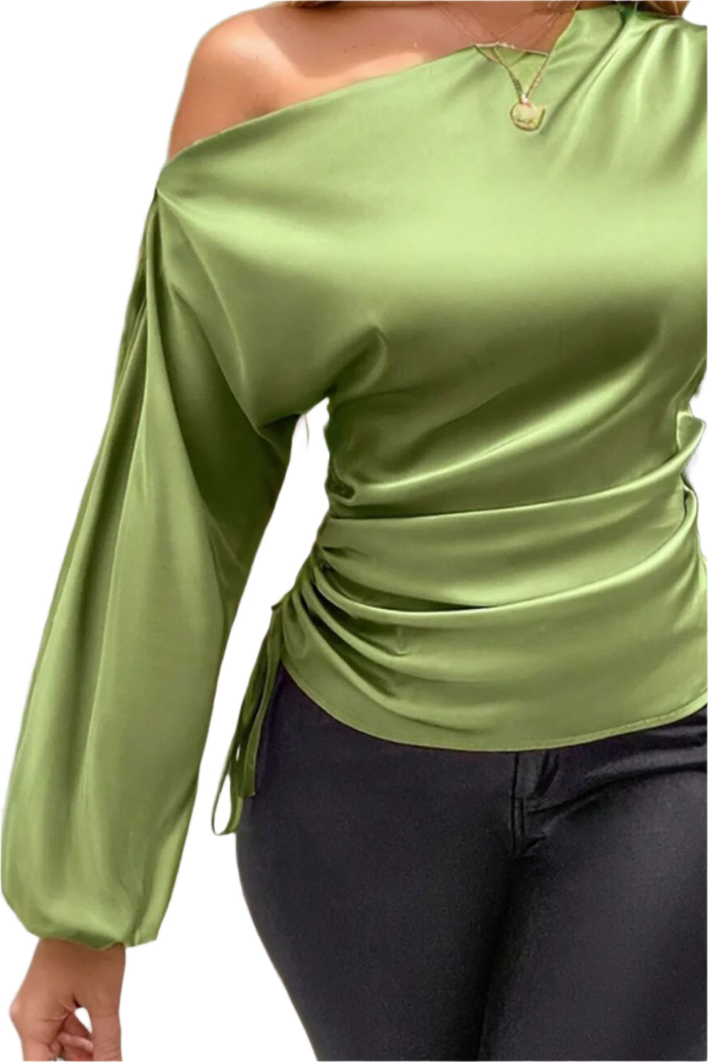Drawstring One Shoulder Long Sleeve Blouse