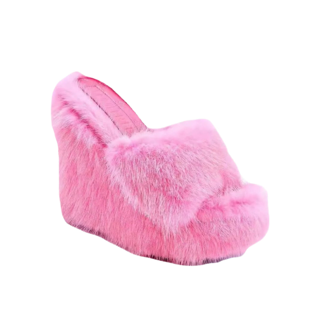 Faux Fur Wedge Sandals
