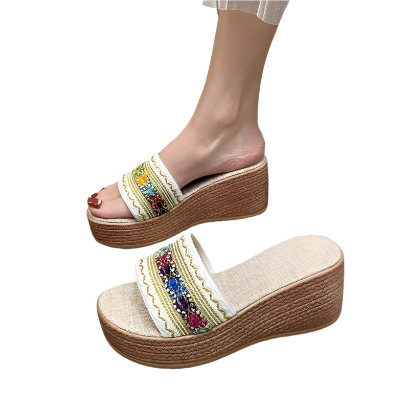 Contrast Cloth Wedge Sandals